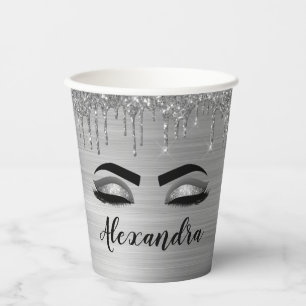 Vasos de papel con ojos glamurosos de purpurina go
