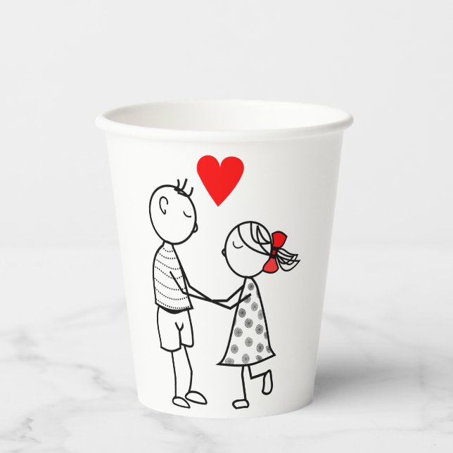 Vasos de papel con pareja romántica (Anverso)
