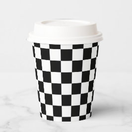 Vasos de papel con patrón cuadrado negro blanco cl