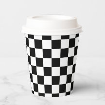 Vasos de papel con patrón cuadrado negro blanco cl