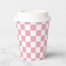 Vasos de papel con patrón cuadrado rosa beso blanc