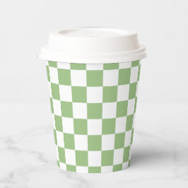 Vasos de papel con patrón cuadrado verde de salvia