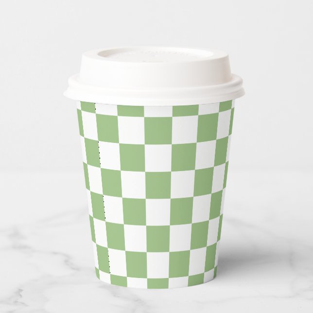 Vasos de papel con patrón cuadrado verde de salvia (Izquierda)