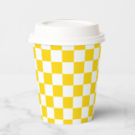 Vasos de papel con patrón de cuadrado amarillo mos