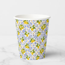 Vasos de papel con patrón de limón cítrico mediter
