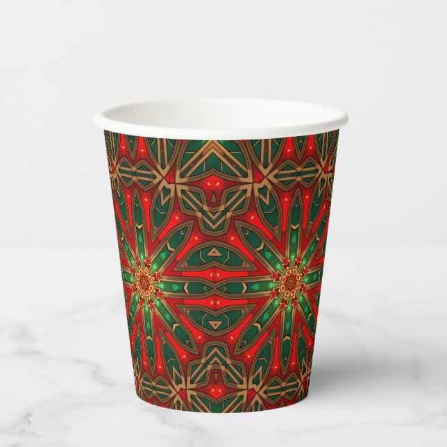 Vasos de Papel con Patrón de Vidrio Emplomado Orna (Anverso)