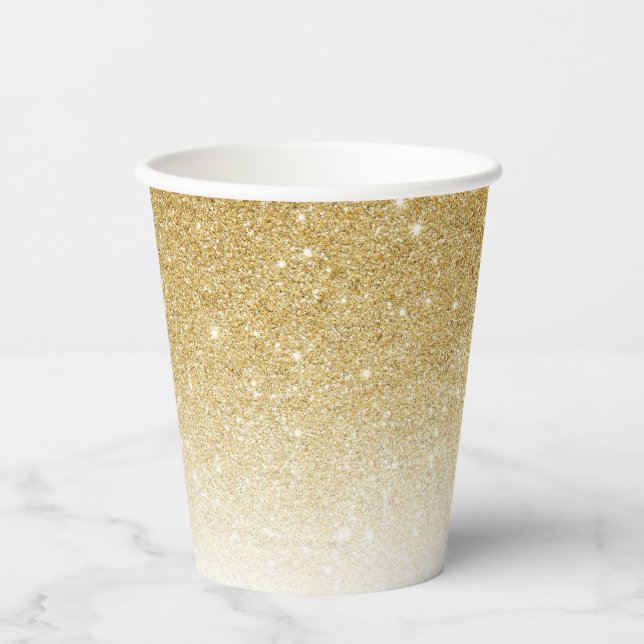 Vasos de papel con purpurina dorada (Anverso)