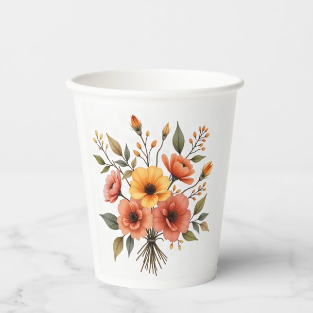 Vasos de papel con ramo de flores de otoño (Anverso)