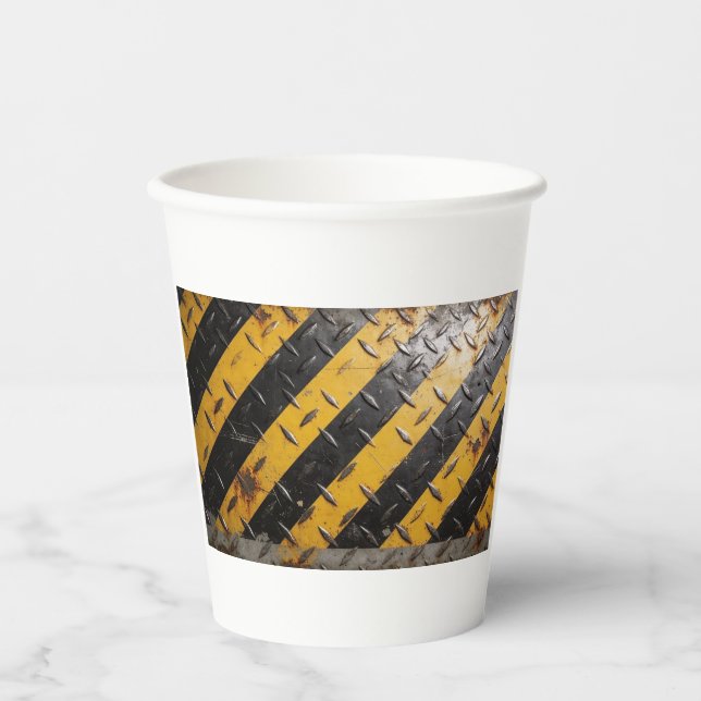 Vasos de papel con rayas de advertencia industrial (Anverso)
