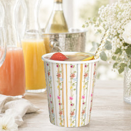 Vasos de papel con rayas florales pastel