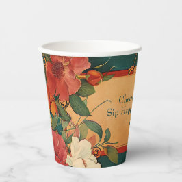 Vasos De Papel 🌹 Con Rosa de texto Romance: Esplendor Art Nouvea