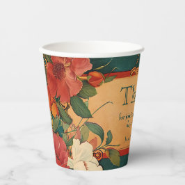 Vasos De Papel 🌹 Con Rosa de texto Romance: Esplendor Art Nouvea
