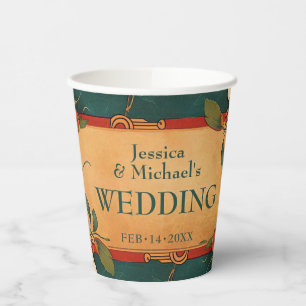 Vasos De Papel 🌹 Con Rosa de texto Romance: Esplendor Art Nouvea