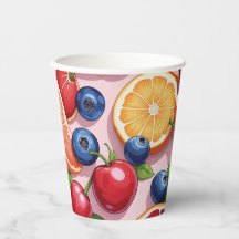 Vasos de papel con tema de frutas lindas