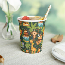 Vasos de papel con tema de jungla para cumpleaños 