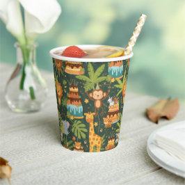 Vasos de papel con tema de jungla para cumpleaños 
