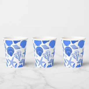 Vasos De Papel Conchas Azules y Patrón de Coral Playa Personaliza