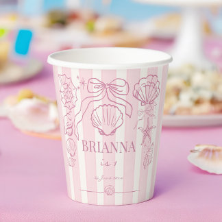 Vasos De Papel Conchas de mar rosa cumpleaños chicas playas perso