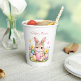 Vasos De Papel Conejito de Pascua adorable con rosa rubor peonía