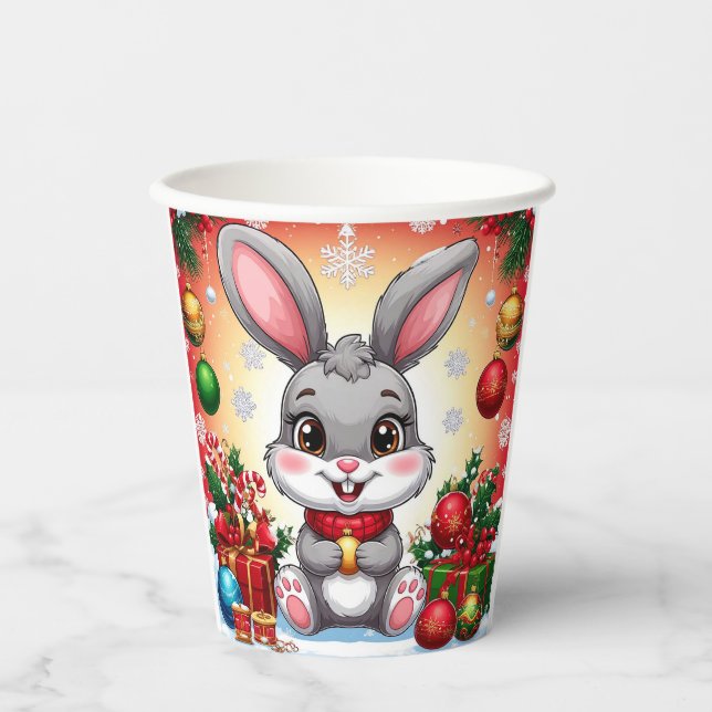 Vasos De Papel Conejito Navideño Adorable (Anverso)