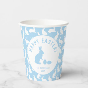 Vasos De Papel Conejo Azul Y Blanco Patrón Feliz Pascua