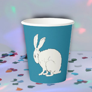 Vasos De Papel Conejo blanco sentado simple ilustración sobre azu