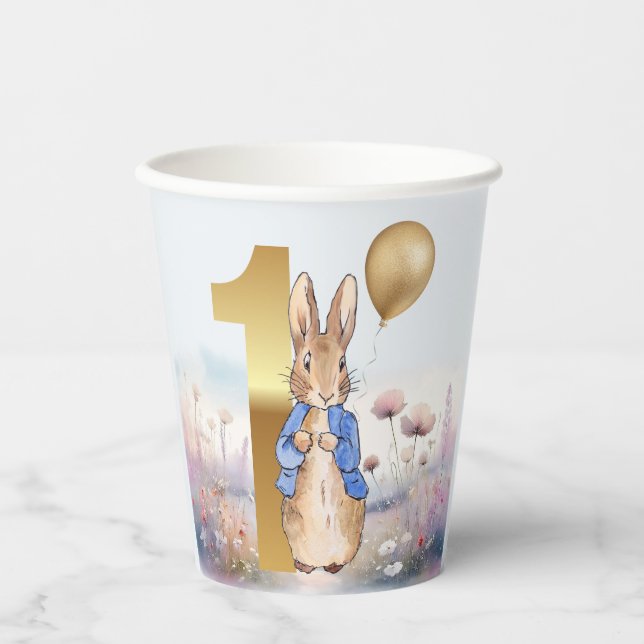 Vasos De Papel Conejo clásico cumpleaños 1º (Anverso)