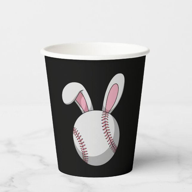 Vasos De Papel Conejo de béisbol de Pascua orejas de conejo linda (Anverso)