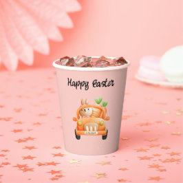 Vasos De Papel Conejo de chofer Feliz Pascua en rosa