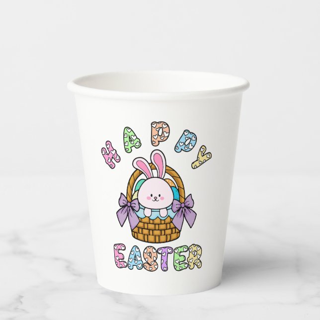 Vasos De Papel Conejo de Pascua con cesta de huevos (Anverso)