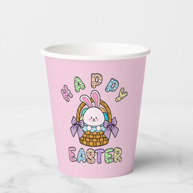 Vasos De Papel Conejo de Pascua con cesta de huevos (Anverso)
