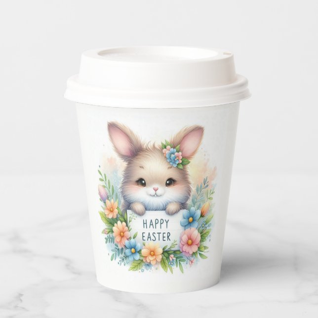 Vasos De Papel Conejo de Pascua con Rótulo de Pascua (Anverso)