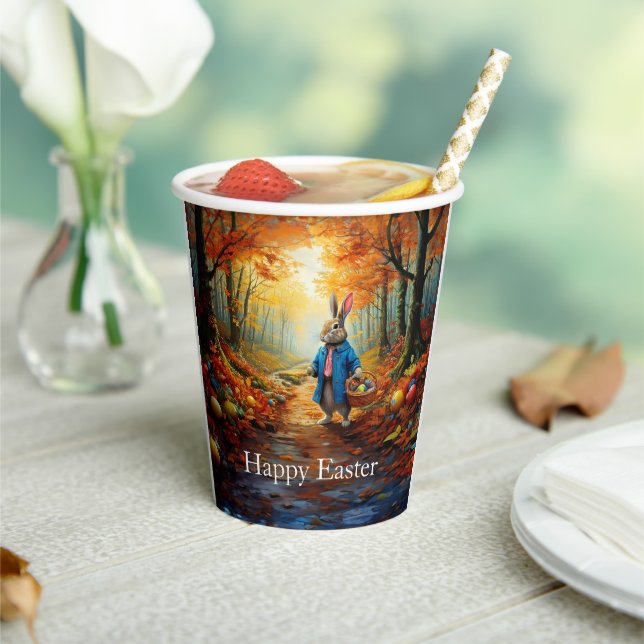 Vasos De Papel conejo de Pascua en el bosque (in situ)