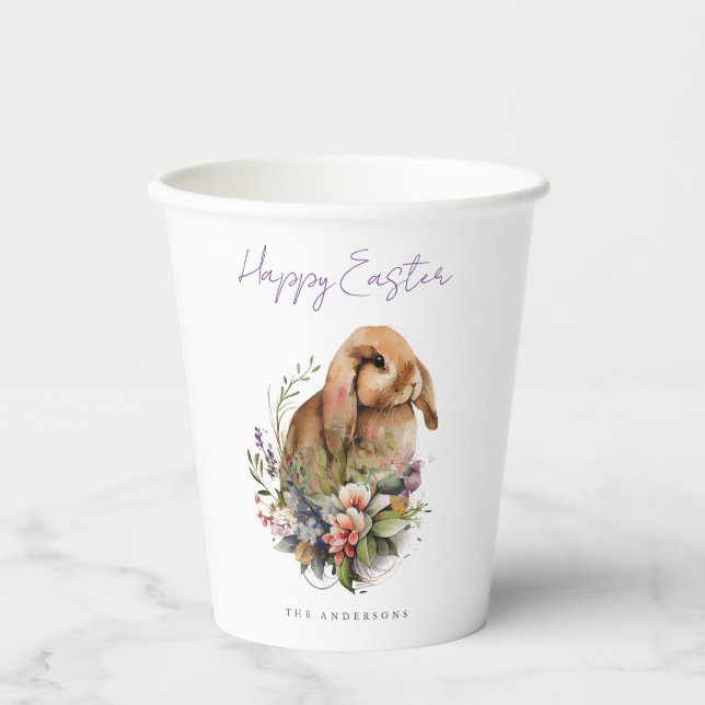 Vasos De Papel Conejo de Pascua floral (Anverso)