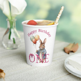 Vasos De Papel Conejo de primer cumpleaños globos coloridos