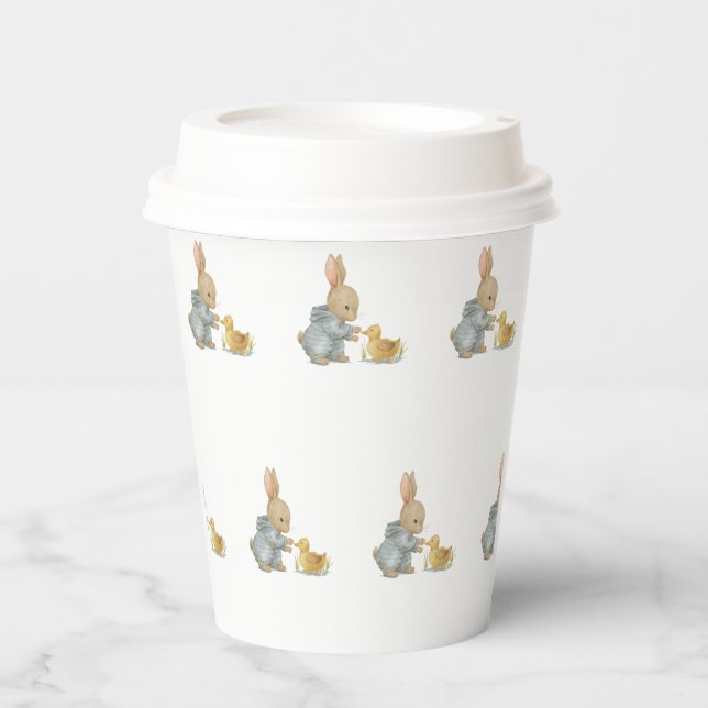 Vasos De Papel conejo lindo con pato (Anverso)