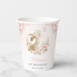 Vasos De Papel Conejo, Mariposa, Flores Rosadas, Primer Cumpleaño