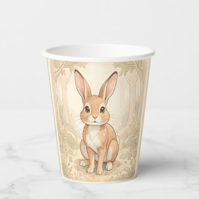 Vasos De Papel Conejo marrón lindo en un bosque (Anverso)