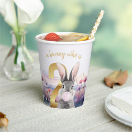 Vasos De Papel Conejo Segundo cumpleaños, chicle rosado
