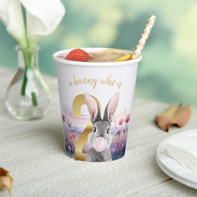 Vasos De Papel Conejo Segundo cumpleaños, chicle rosado (in situ)