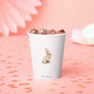 Vasos De Papel Conejos cortos Niña Rosa Ducha