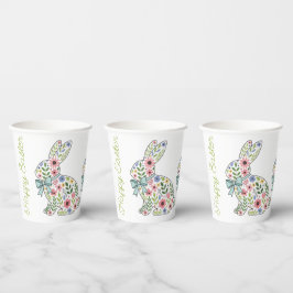 Vasos De Papel Conejos de Pascua de flores silvestres rosadas y a