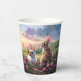 Vasos De Papel Conejos En Una Noche Pacífica