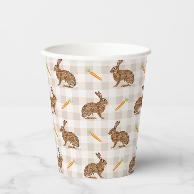 Vasos De Papel Conejos Marrones Y Patrón De Conejo Rústico De Zan (Anverso)