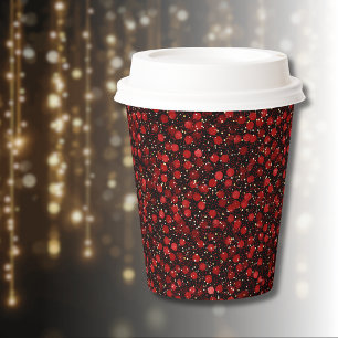 Vasos De Papel Confeti Rojo Elegante sobre Estilo de Brillo Negro