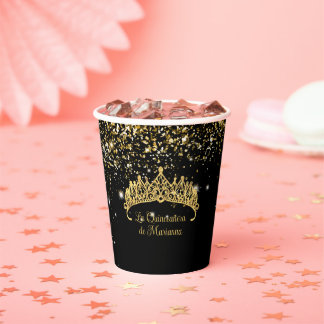 Vasos De Papel Confetti de oro Quinceanera Tiara
