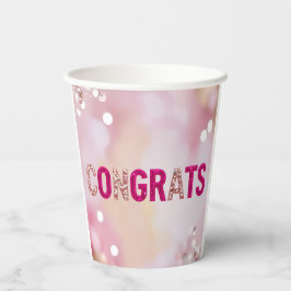 Vasos De Papel Confetti rosado "Felicitaciones" 8 onzas