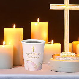 Vasos De Papel Confirmación cristiana personalizada en oro rosa