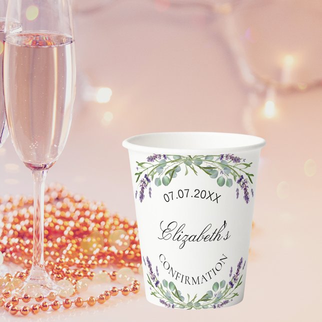 Vasos De Papel Confirmación de floraciones violetas de lavanda ve (Subido por el creador)