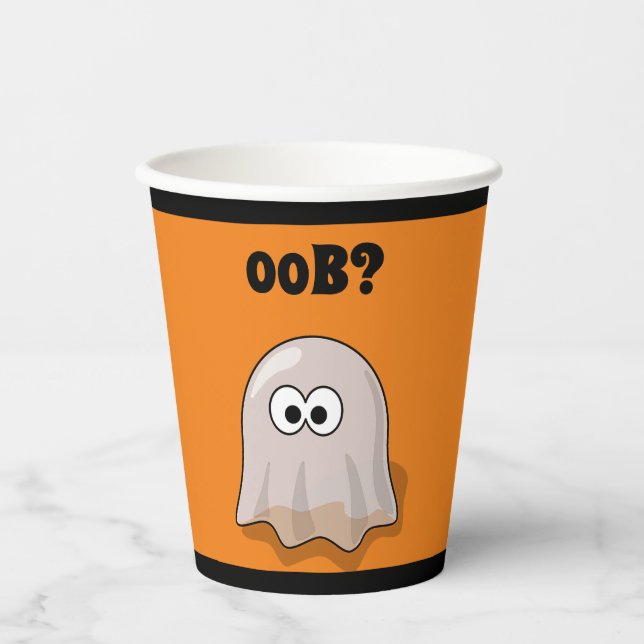 Vasos De Papel Confused Ghost Says "Oob?" Funny Halloween Cartoon (Anverso)